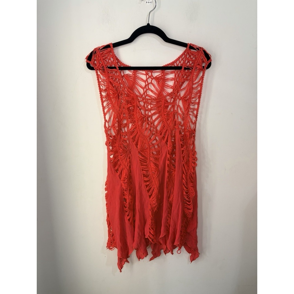 Boho Macrame Crochet Cover Up Dress One Size Festival Beach Swim Coral Red